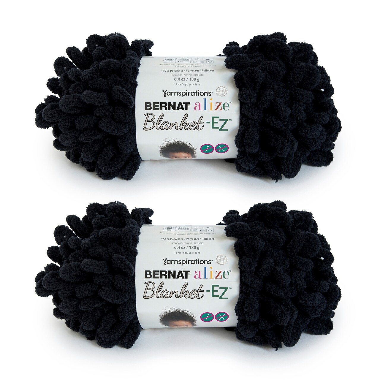 Bernat Alize Blanket Black Yarn - 2 Pack of 180g/6.4oz - Polyester - 7 Jumbo - 18 Yards - Knitting/Crochet